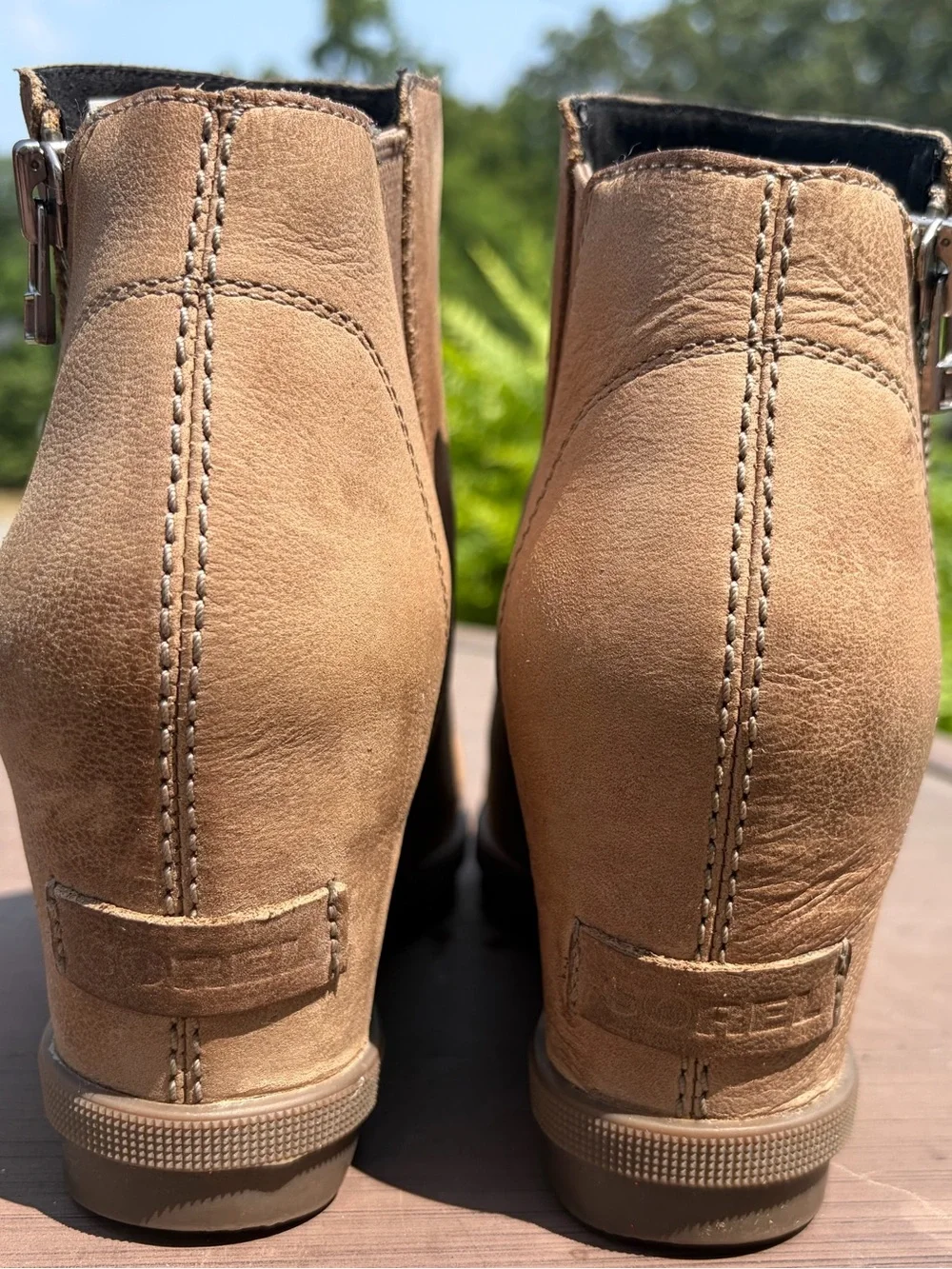 SOREL Women's Joan of Arctic Wedge II Zip Waterproof Leather Bootie tan size 8